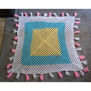 Vintage Baby Blanket Crochet Multicolor Soft--stained